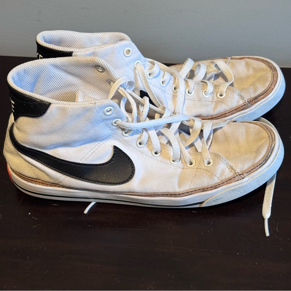 Nike Women’s White Legacy Court  High-Top Sneakers with Black Swoosh